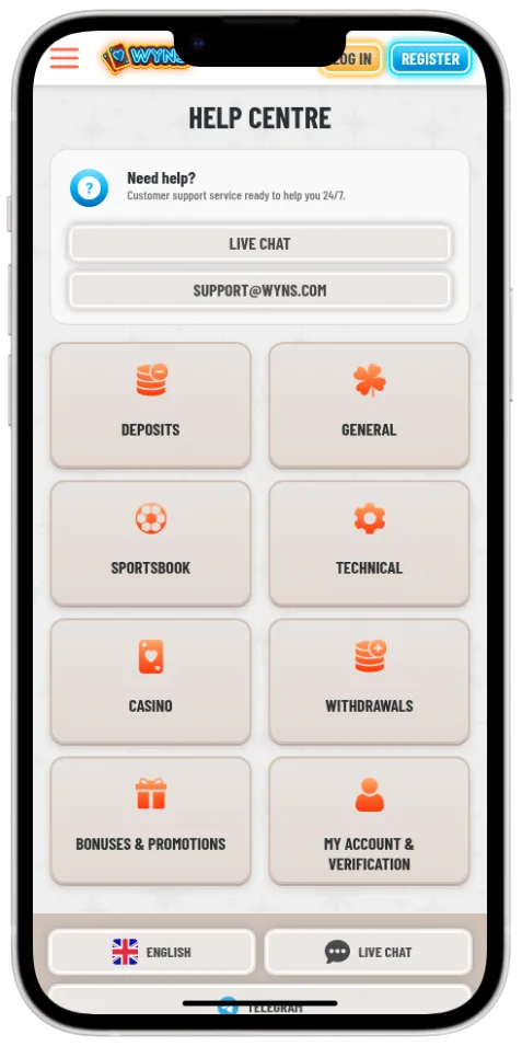 Wyns Casino customer support help centre